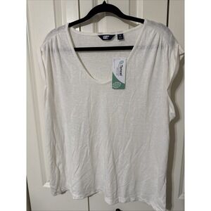 Women's Land's End V Neck T Shirt Top Tencel Fabric Cream XL